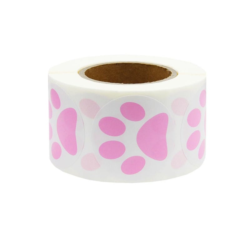 Hcode 1.5" Round Pink Bear Paw Print Stickers Dog Puppy Paw Stickers 500 Pieces per Roll - Image 2